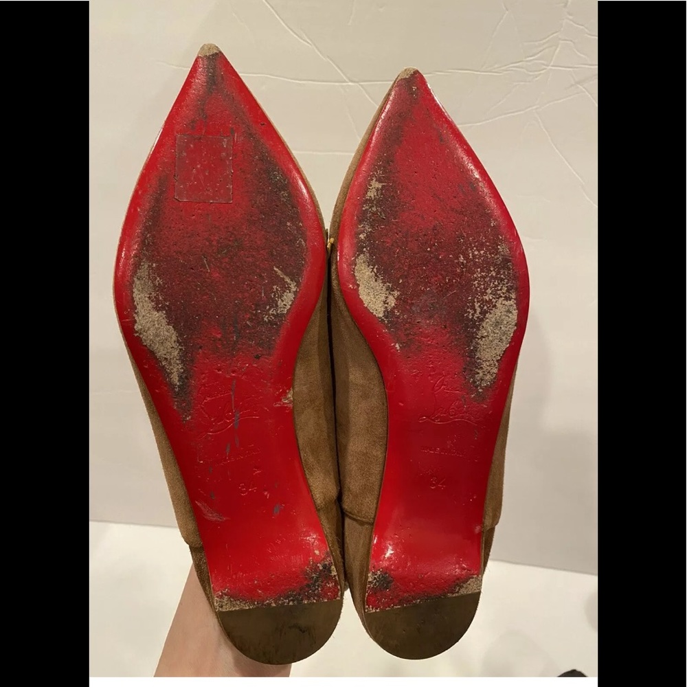 Christian Louboutin suede flat slippers slip on brown fringe studded 34 - Picture 13 of 13